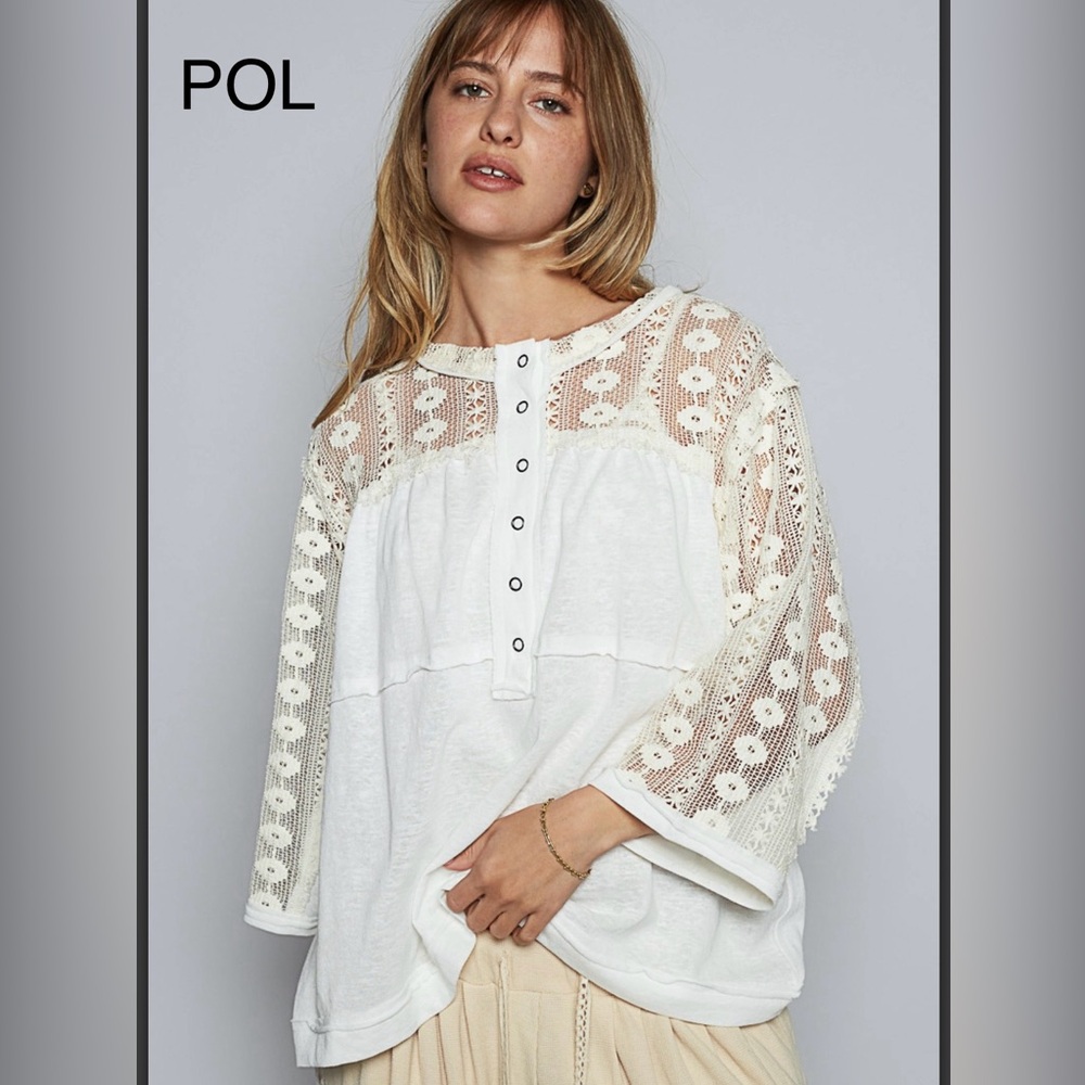 BP214-7⭐️POL pretty White Lace sleeve Top w/amazing sheer lace details! - Picture 3 of 6